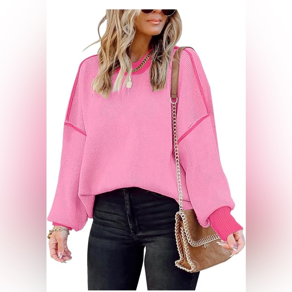 🆕Trendy Batwing Sleeve Colorblock Striped Knit Pullover Sweater